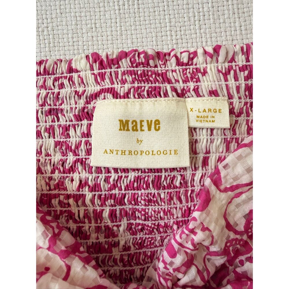 Maeve Anthropologie Pink Floral Puff Sleeve XL Tie Back brunch summer girly - Picture 4 of 9